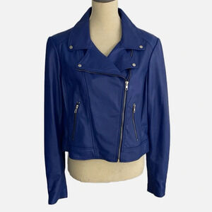 LAMARQUE Women’s Riley Leather‎ Moto Jacket Size XL Blue Asymmetrical NWT